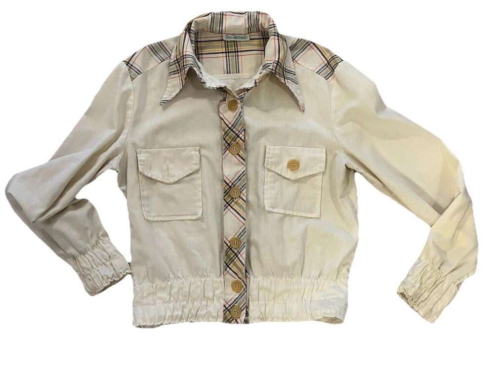 VTG 70s Sears JR Bazaar Crop Jacket Dagger Collar Western Rainbow Plaid